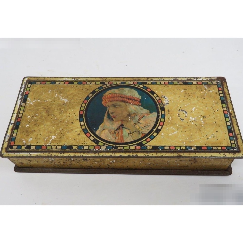 Rudolph Valentino Canco Beautebox Antique Lithograph Tin Box - 1920s